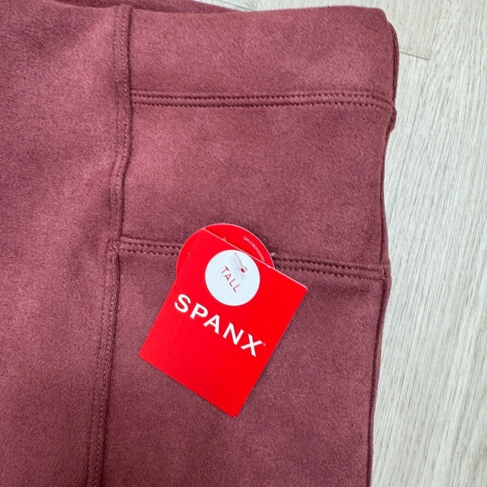 SPANX Faux Suede Leggings Size Medium Tall Rich Rose High Waist 20322T
